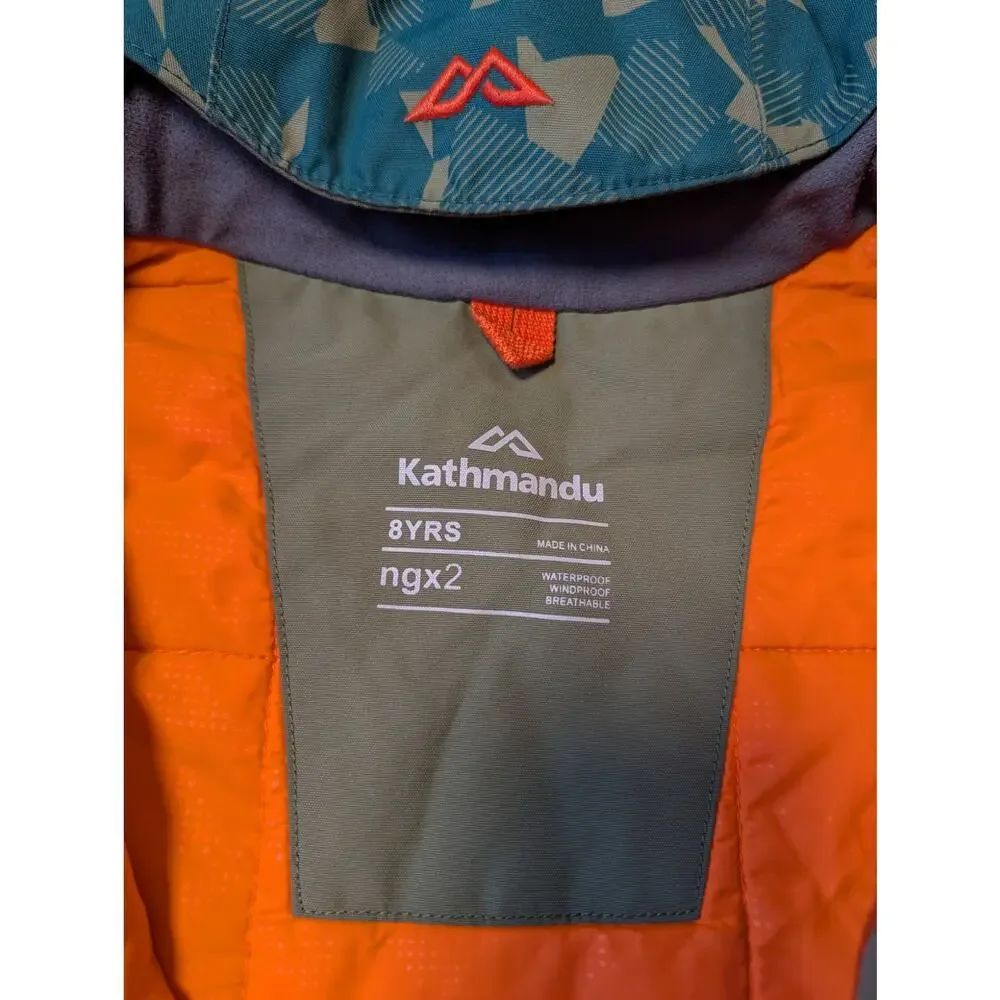 Kathmandu Boys ngx2 Waterproof Hooded Ski Jacket Green Orange Coat Size 8YRS